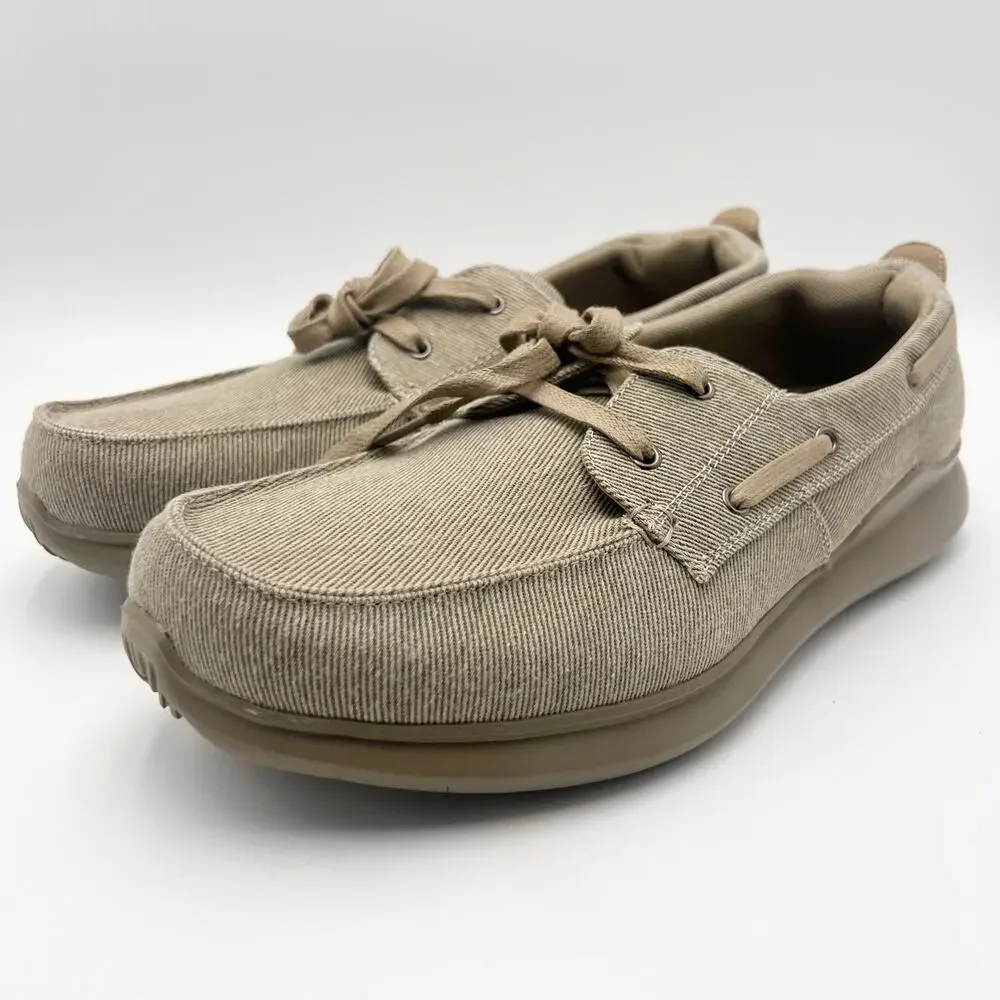 Propet Mens Viasol Lace Slip On Loafers Size 11 Wide EU 45 Tan Canvas NIB